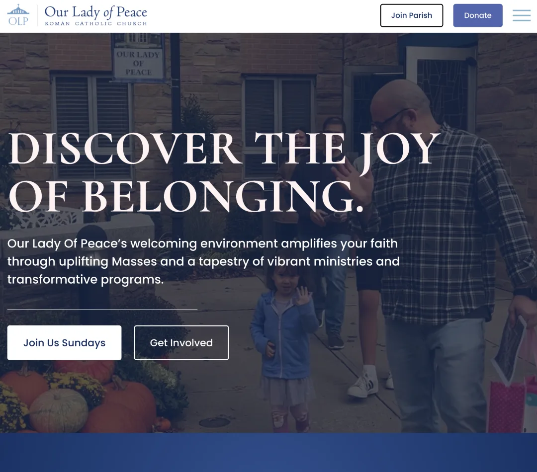 Our Lady of Peace website design, logo design, messaging, print design